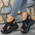 Open toe wedge sandals by Shopimist featuring tan straps and cork wedge heel, perfect for casual summer wear.