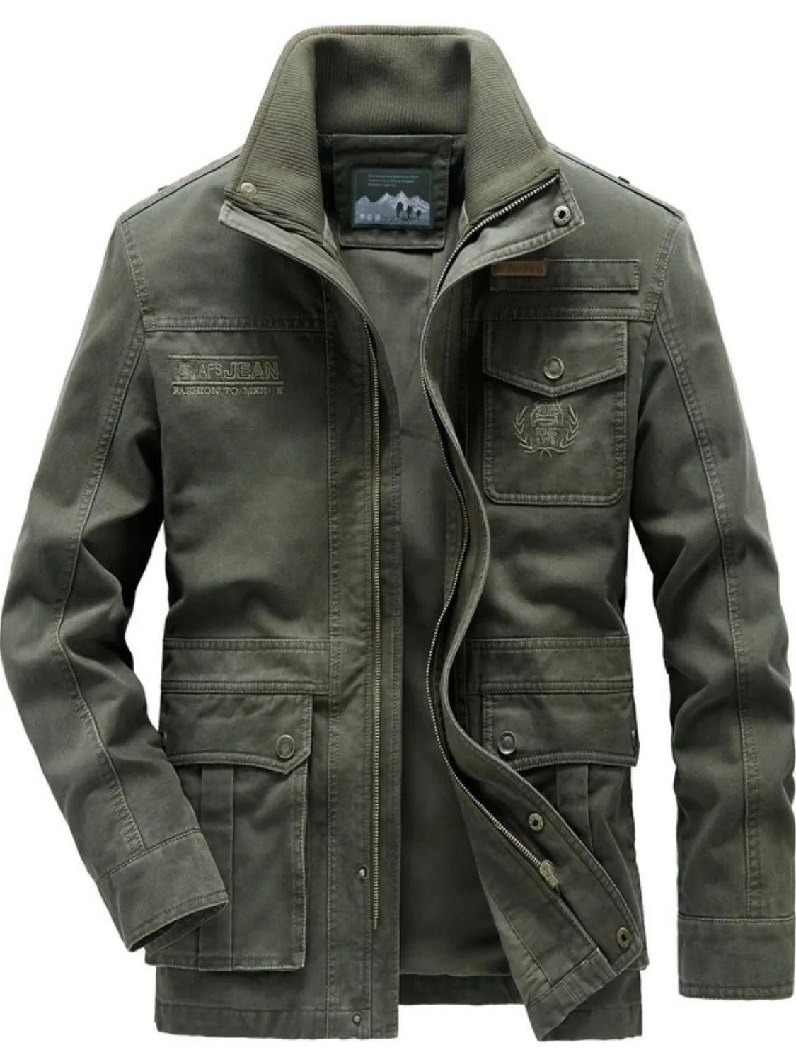 Plus size men's zip-up jacket with pockets, Trendsi outerwear, in a casual style, shown on a model.