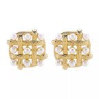 Pearl Grid Square Stud Earrings by Shopimist featuring elegant pearl accents on geometric square studs.