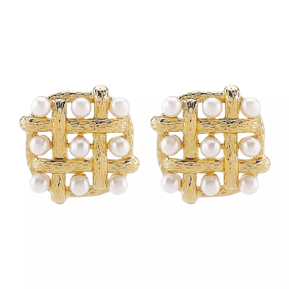 Pearl Grid Square Stud Earrings by Shopimist featuring elegant pearl accents on geometric square studs.