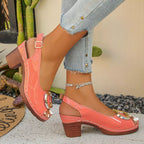 Shopimist peep toe block heel sandals featuring stylish open toe design and chunky heel for comfortable, trendy summer footwear.