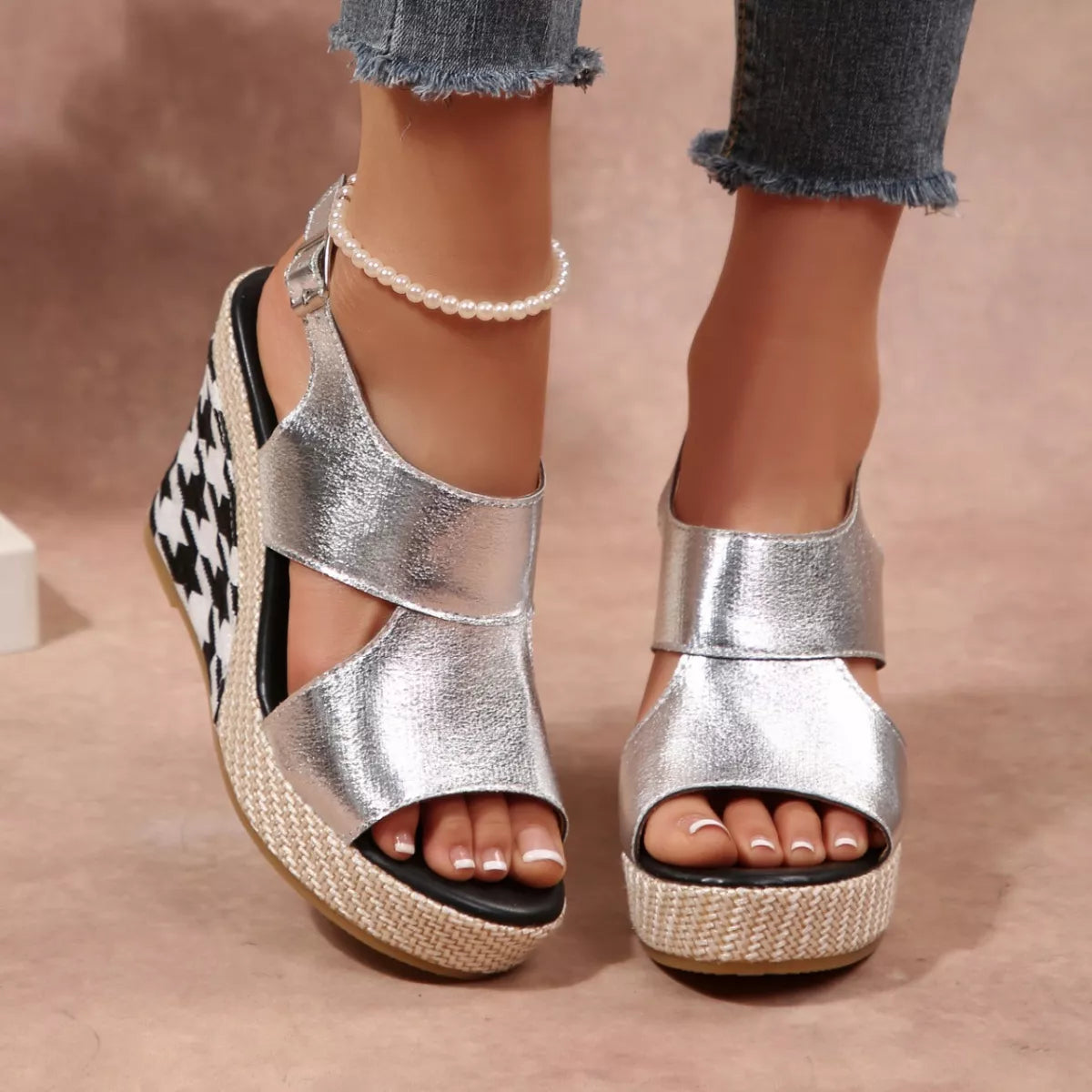 Open toe wedge sandals by Shopimist featuring a stylish design with a comfortable heel and neutral color.