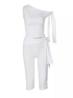 Tied One Shoulder Top and Capris Set