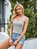 White scoop neck wide strap tank top from Trendsi, featuring a fitted sleeveless design and comfortable wide shoulder straps.