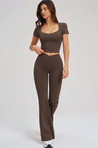 Fitglutes activewear Sizzle T-shirt and flared leggings 2-piece set, stylish gymwear for workout and active lifestyle.