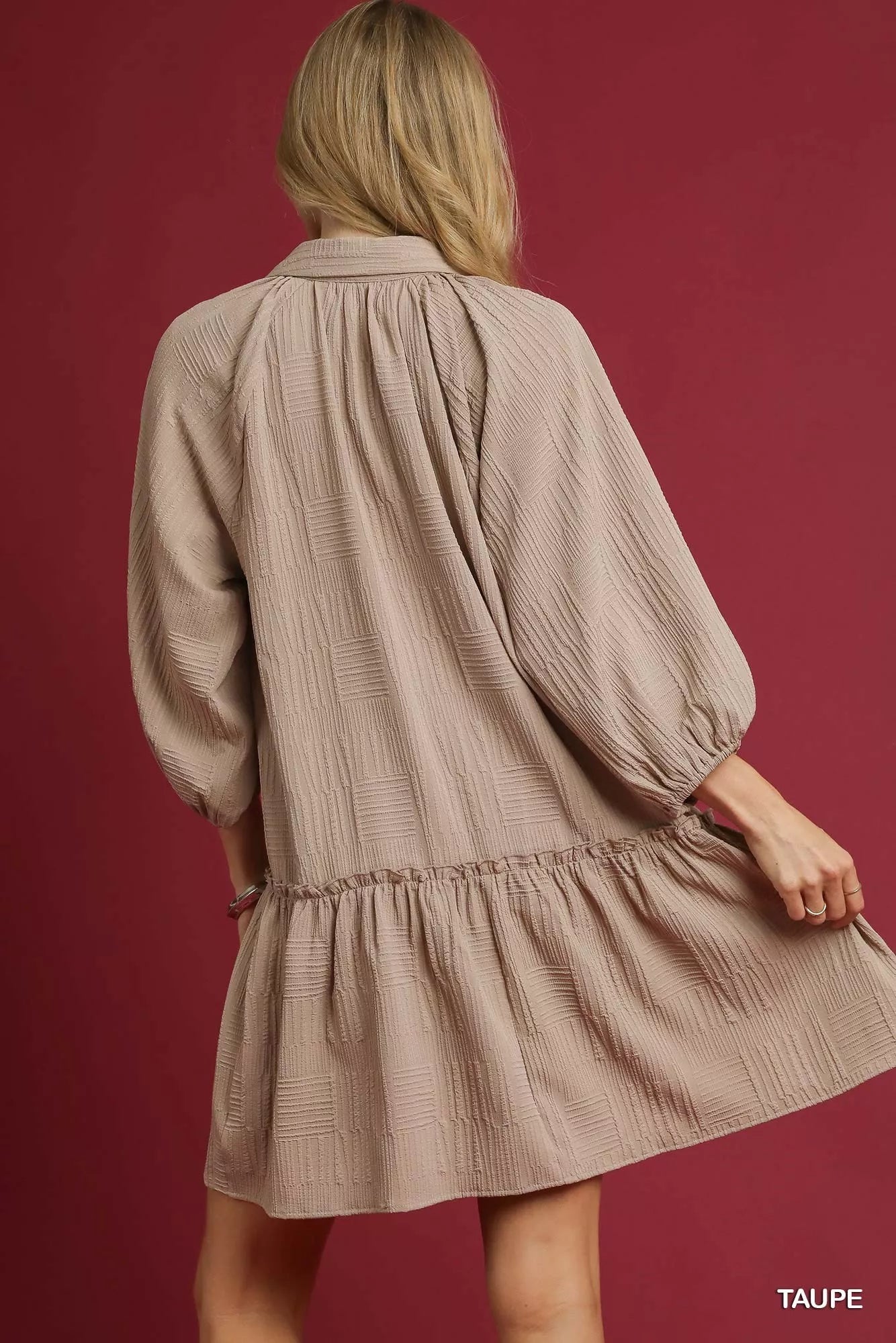 FitiqueFit Umgee V-Neck Tiered Mini Dress in casualwear style, featuring a flowing tiered skirt and V-neckline.