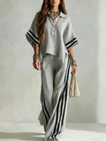 Women's short-sleeve shirt and loose pants two-piece set from Plush Fashion Hub, featuring comfortable, casual summer outfit.