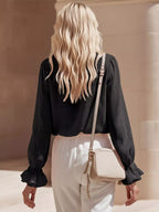 Ruffled V-Neck Long Sleeve Blouse