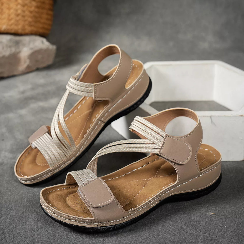 Shopimist open toe wedge sandals with cork heels and ankle straps, perfect for summer casual wear.