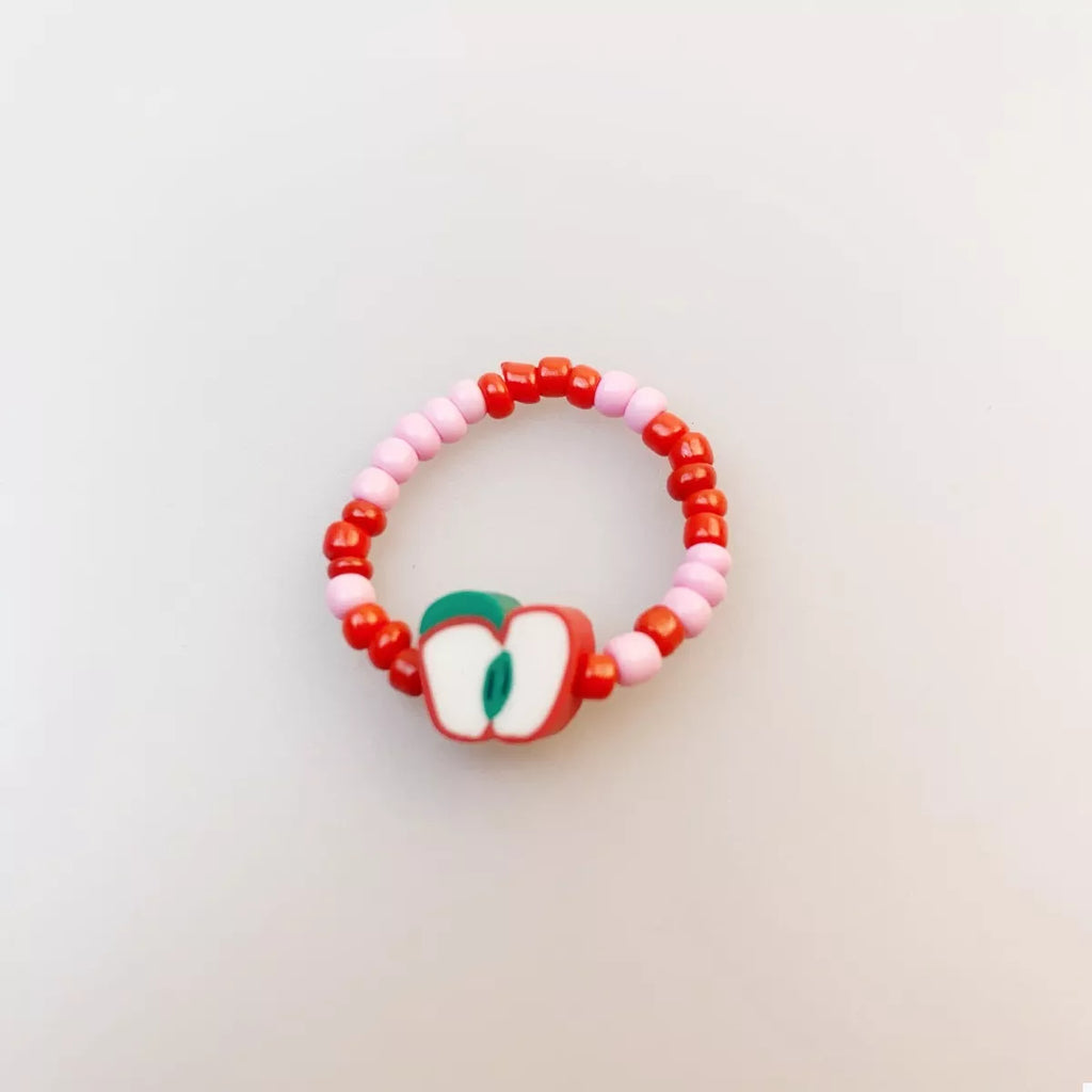 Colorful fruit charm beaded ring with vibrant beads, stylish jewelry piece from Shopimist featuring playful fruit motifs.