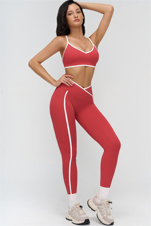 Fitglutes activewear contrast sports bra and leggings 2-piece set, featuring stylish workout clothes with matching black and white design.