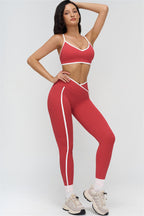 Fitglutes activewear contrast sports bra and leggings 2-piece set, featuring stylish workout clothes with matching black and white design.