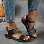 Open toe wedge sandals by Shopimist featuring a stylish design with a comfortable platform and ankle straps.