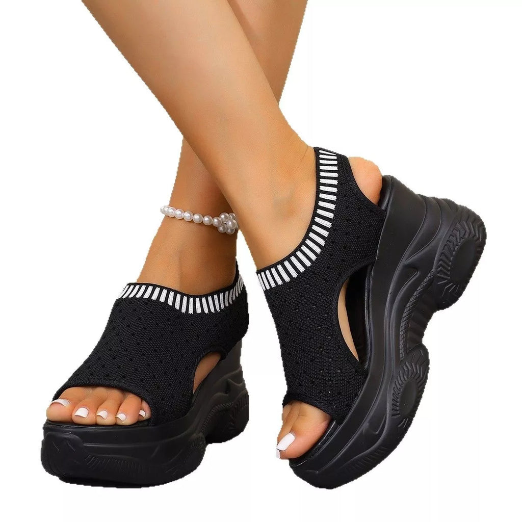 Women's breathable mesh platform wedge sandals by Plush Fashion Hub featuring lightweight summer heels and stylish design.