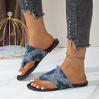 Plush Fashion Hub star thong sandals with frayed detail, featuring a casual open-toe design and comfortable flat sole.