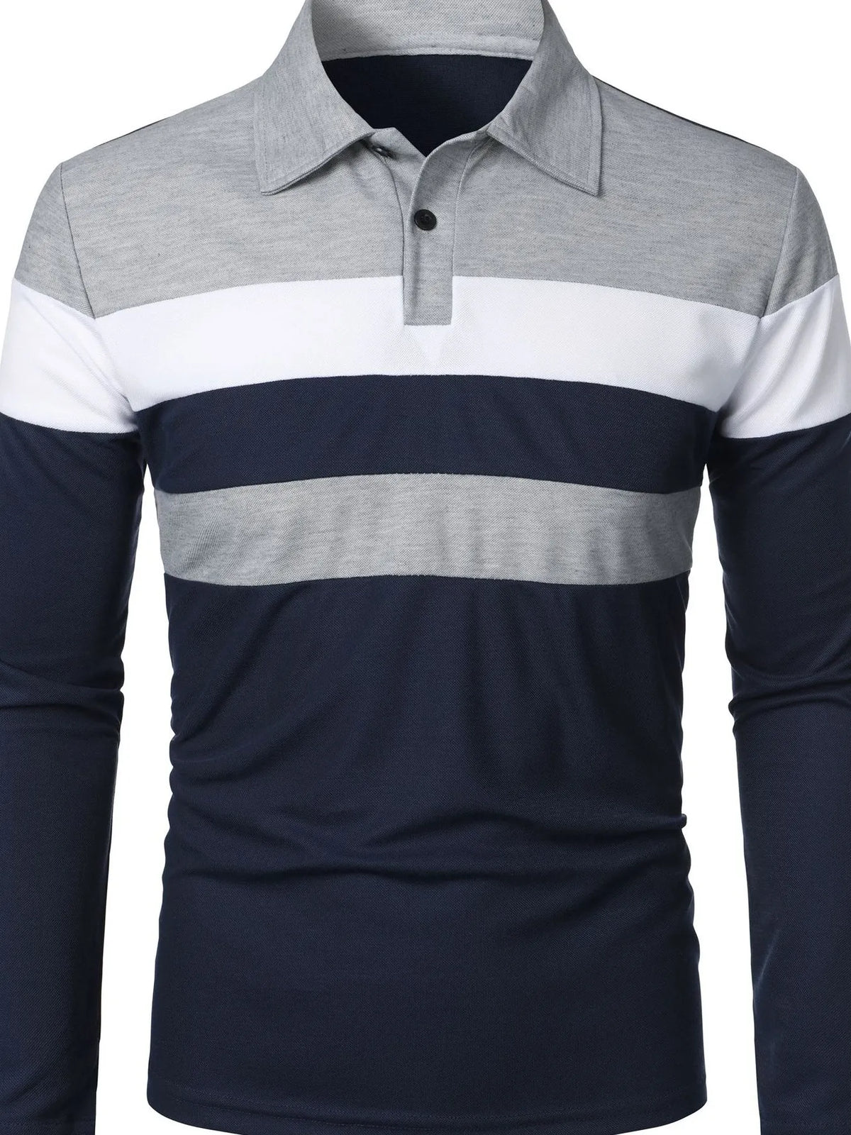 Men's color block long sleeve polo shirt by Trendsi, plus size men's polo with bold color blocking and classic fit.