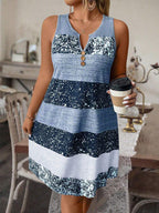 Plus size striped tank top and skirt set by FitiqueFit, casualwear outfit featuring a sleeveless top and matching skirt.