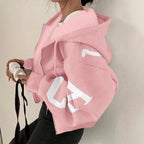 Women’s zip-up printed sweatshirt by FitiqueFit, long sleeve casual hoodie with colorful floral pattern and front zipper detail.