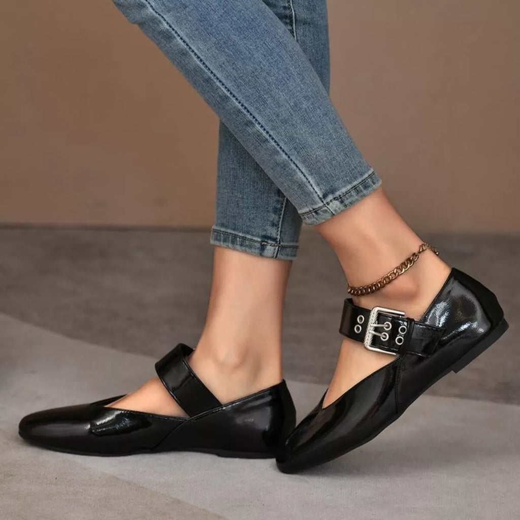 Shopimist round toe flats loafers with sleek design, featuring a smooth finish and comfortable slip-on style.