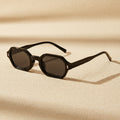 Hexagonal small-frame sunglasses by FitiqueFit with UV protection, featuring sleek unisex eyewear design and polyhedral lens shape.