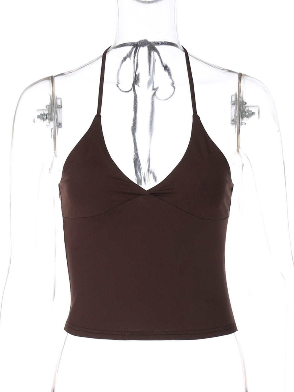 Women's halter neck slim fit cami top by Trendsi, sleeveless stretch tank with a fitted silhouette and stylish neckline.