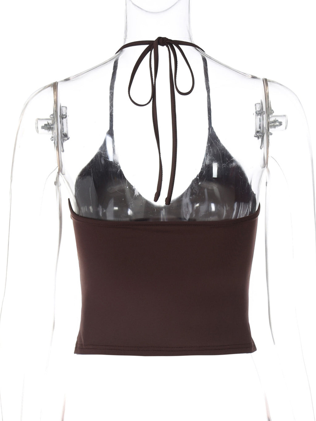 Women's sleeveless halter neck slim fit cami top by Trendsi, showing a stretch tank with a fitted silhouette and halter neckline.