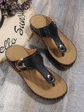 European and American fashion wedge heels and retro flip flops beach slippers for women, featuring stylish slip-on design and cushioned soles.