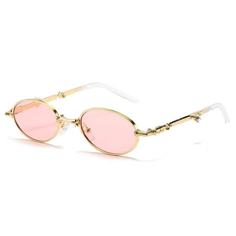 Light-tinted foldable small frame sunglasses for women by Plush Fashion Hub, showcasing sleek, stylish eyewear with a compact design.