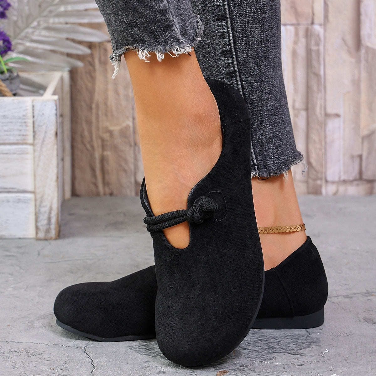 Trendsi round toe slip-on footwear with sleek design, featuring a smooth finish and comfortable fit for casual wear.