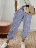 Striped cropped pants by Shopimist featuring a stylish pattern and tapered fit, perfect for casual or trendy outfits.