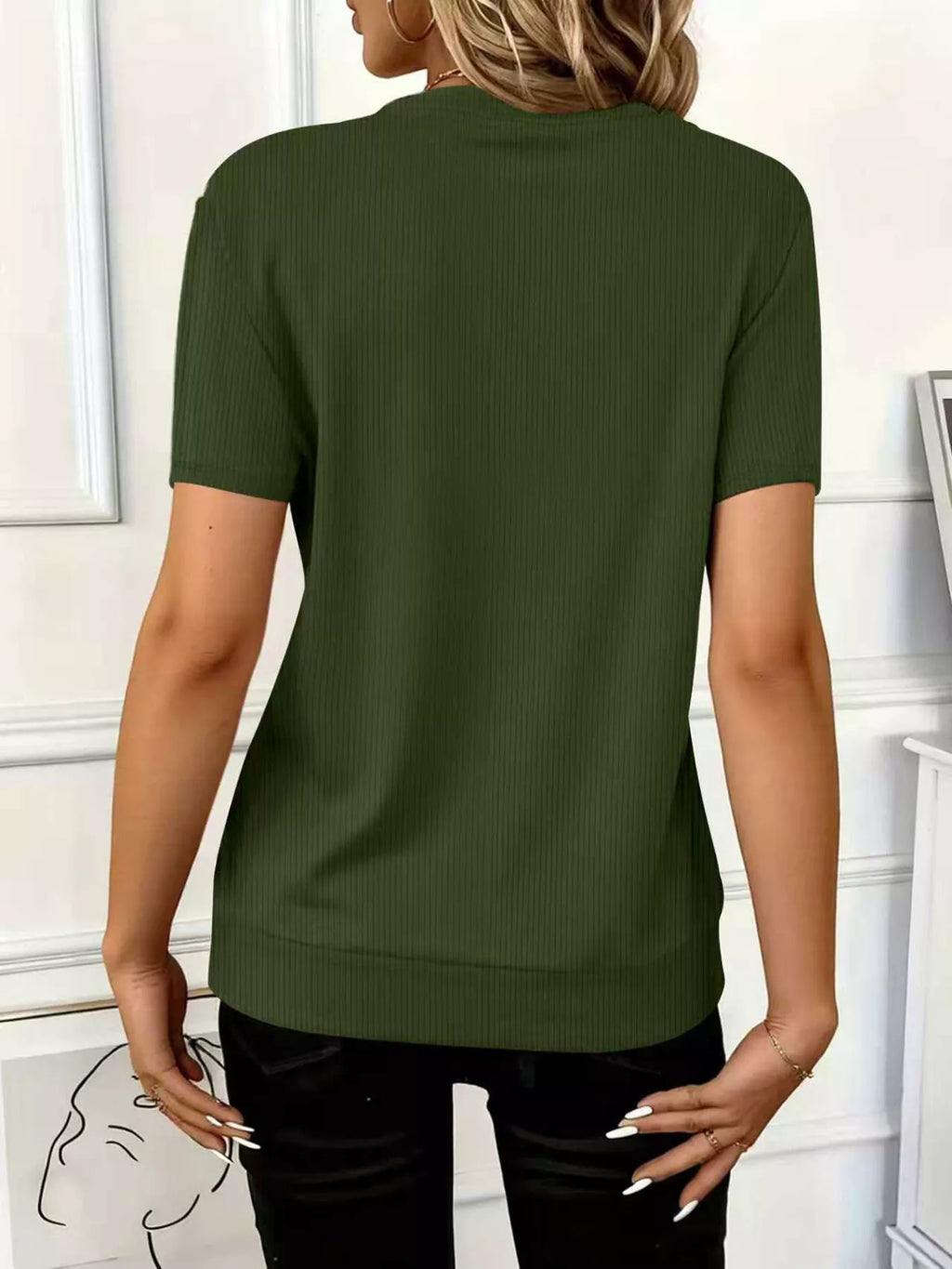 Women's ribbed half zip short sleeve casual top by Trendsi, soft stretch pullover in a stylish design.