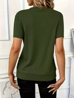 Women's ribbed half zip short sleeve casual top by Trendsi, soft stretch pullover in a stylish design.