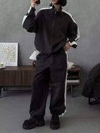 Trendsi zip-up long sleeve tracksuit set with matching pants, comfortable athletic outerwear for casual or active wear.