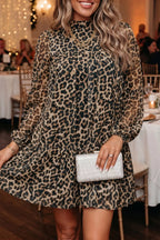 Leopard print long sleeve shift dress by Shopimist, featuring a short, relaxed fit with bold animal print and comfortable fabric.