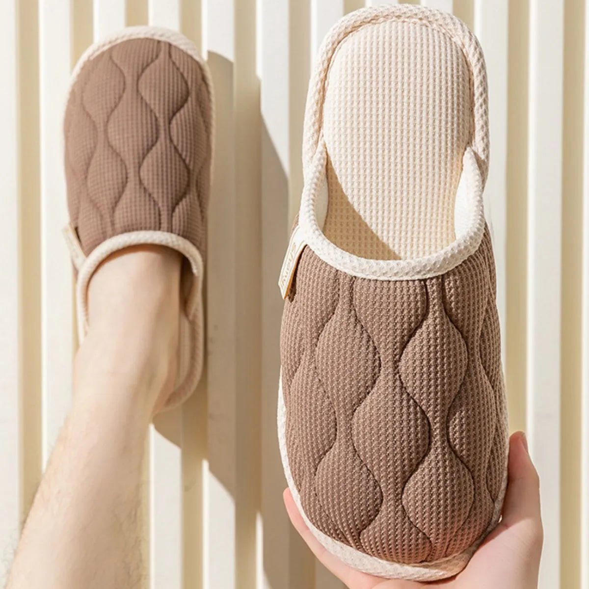 Shopimist round toe flats slippers with soft fabric material, featuring a comfortable slip-on design and neutral color for everyday wear.