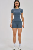 Fitglutes Activewear Zenith T-shirt and shorts 2-piece set, sporty workout clothes with breathable fabric and athletic fit.