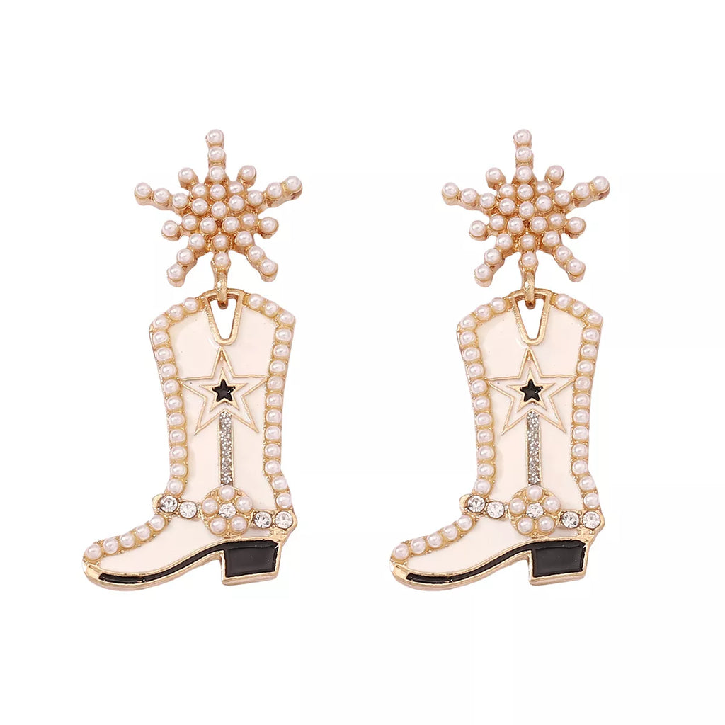 Cowgirl boot dangle earrings by Shopimist featuring detailed Western-style cowboy boot design for fashionable Western-inspired accessories.