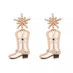 Cowgirl boot dangle earrings by Shopimist featuring detailed Western-style cowboy boot design for fashionable Western-inspired accessories.