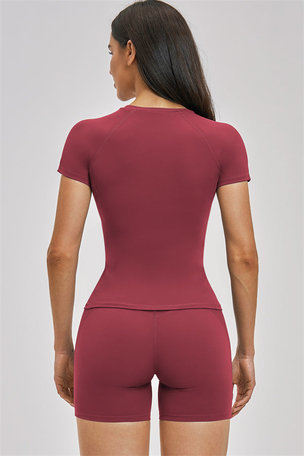 Fitglutes Activewear Zenith T-shirt and shorts 2-piece set, featuring a comfortable T-shirt and matching shorts for workout and gym activities.