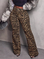Leopard print wide-leg pants from Shopimist displayed on a model, showcasing relaxed fit and bold animal pattern.