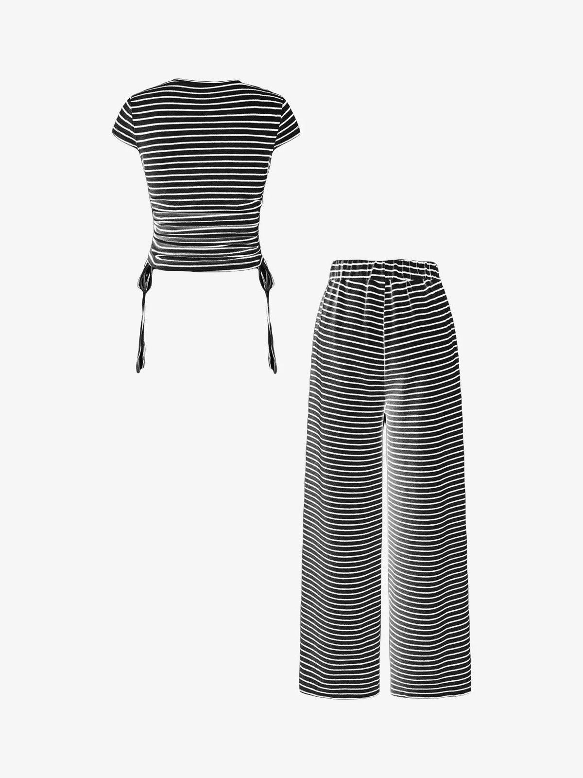 Striped crop top and wide-leg pants outfit set by Plush Fashion Hub, stylish dress featuring bold stripes and comfortable fit.