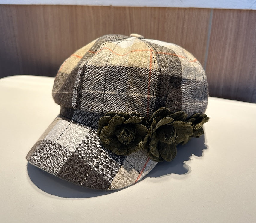 Checkered plush winter beret from Plush Fashion Hub, stylish and warm for autumn and winter seasons.
