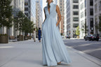 Women's French-style high-waist midi dress with ribbon tie, casualwear by FitiqueFit, featuring a flowing silhouette and elegant design.