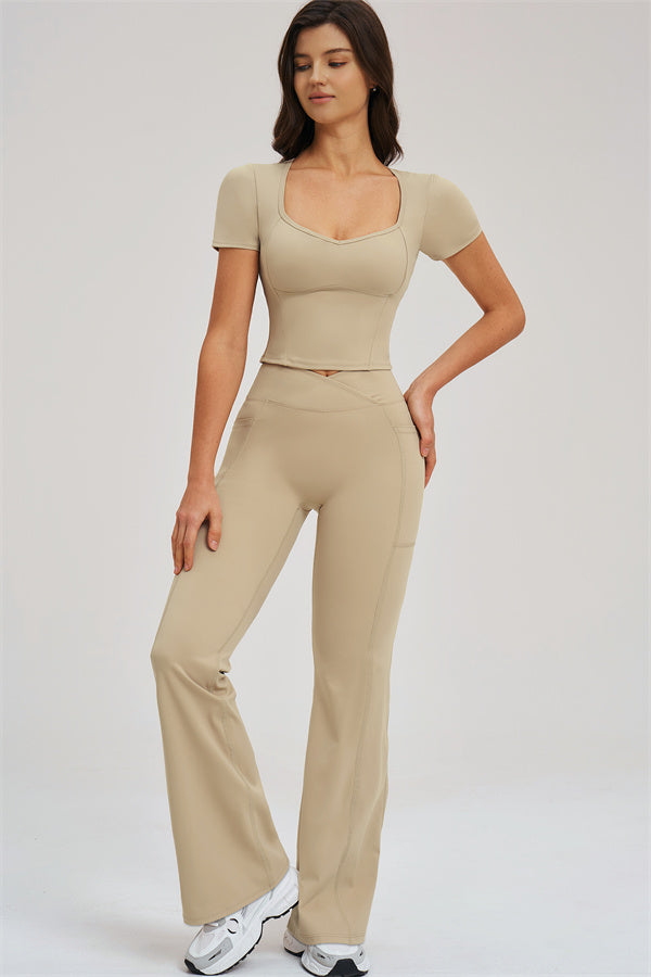 Fitglutes activewear two-piece set featuring a Sizzle T-shirt and flared leggings, perfect for gym, workout, or sports activities.