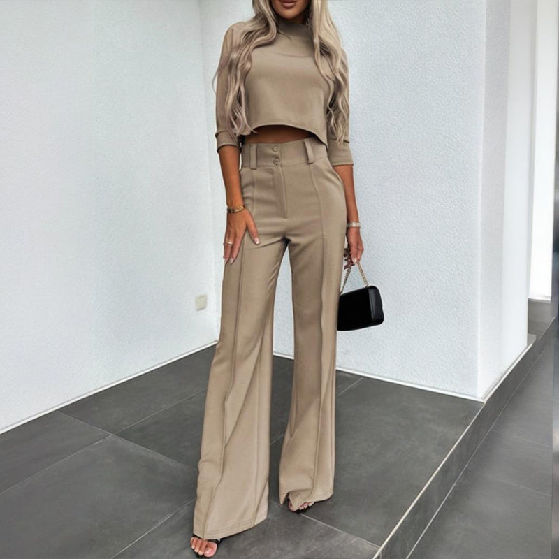 Women's elegant solid color half sleeve short casual top by FitiqueFit, shown in a stylish design with a comfortable fit.