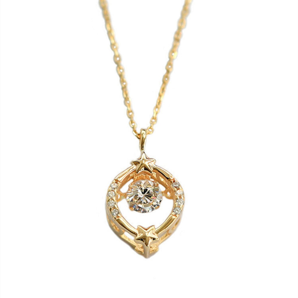 18K gold-plated zircon star circle pendant necklace with a delicate chain, featuring sparkling star and circle design.