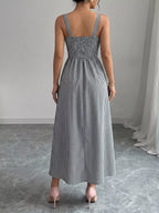 Square neck gingham midi dress by Shopimist featuring a fitted bodice and flowing skirt, perfect for casual or semi-formal occasions.
