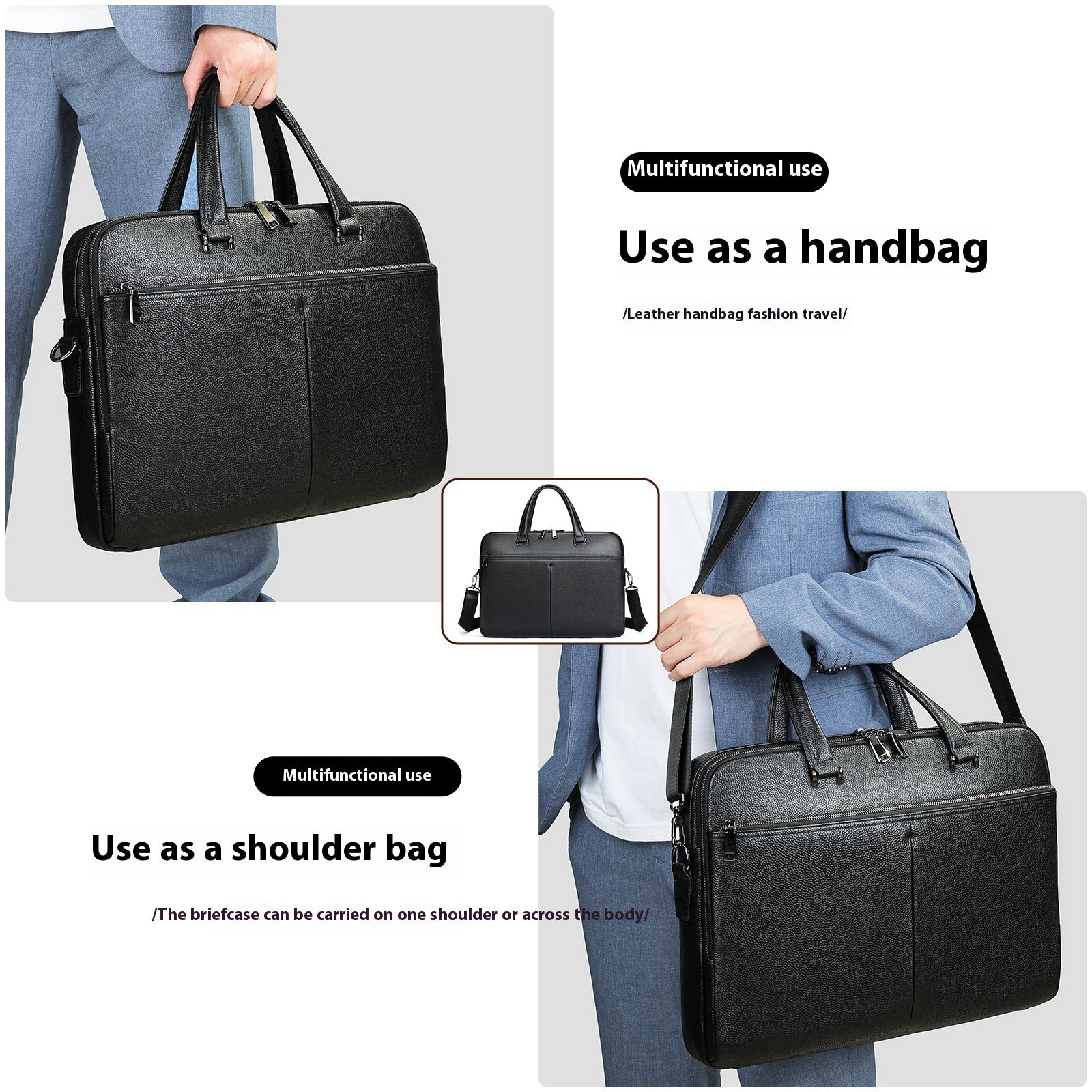 Large capacity men's horizontal leather briefcase from Plush Fashion Hub, 17-inch computer bag with first layer cowhide leather.