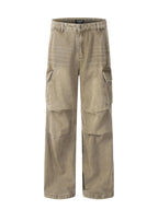 Men's vintage washed cargo jeans by Trendsi, showing relaxed fit with multiple cargo pockets and faded denim finish.