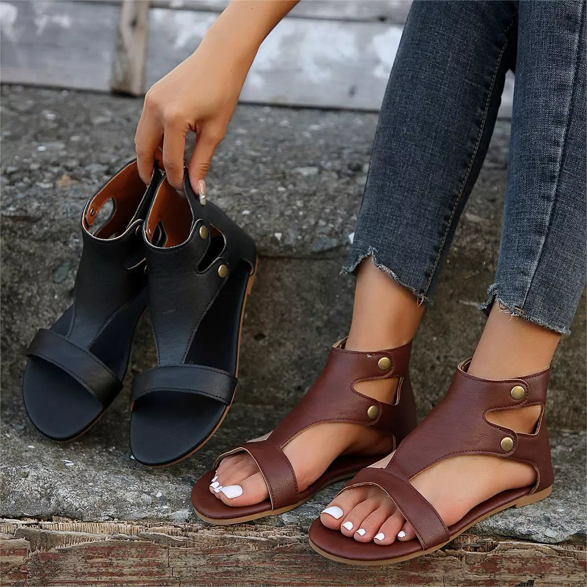 Open toe cutout sandals by Plush Fashion Hub featuring stylish open toes and cutout design for a trendy summer look.